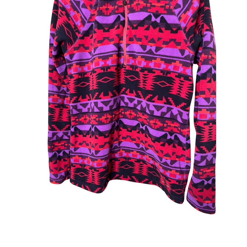 Eddie Bauer Womens Medium Fleece 1/4 Zip Pullover Aztec Geometric Red Purple - Picture 3 of 7